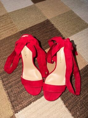 Lulu's Red Suede Tie-Ankle High Heel Sandals